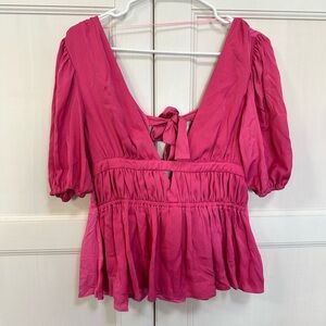 Dolan Fuchsia Blouse with Tie Back